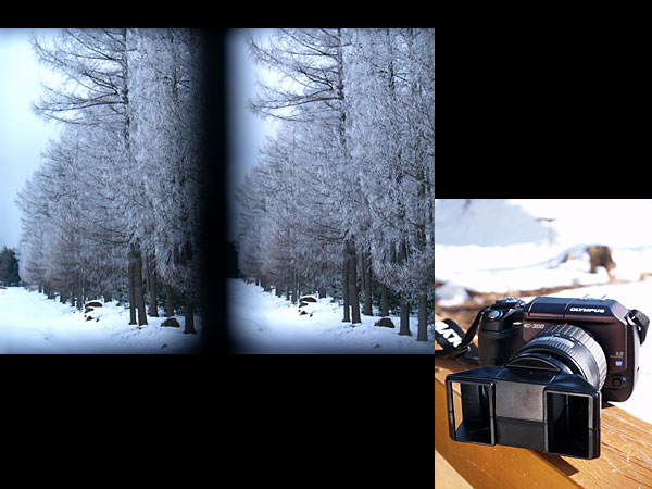 霧氷の出た景色（E-300による立体写真）