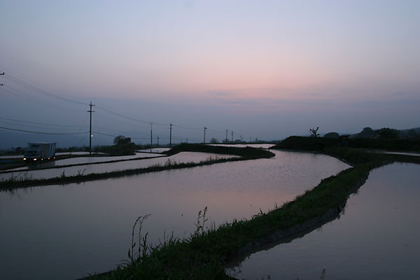 田んぼに水が入る