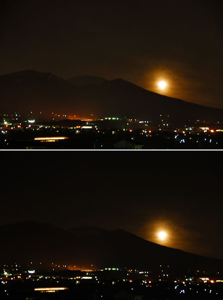 浅間から昇る月