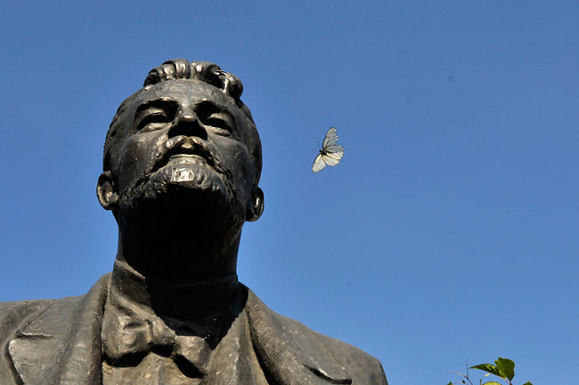 エゾシロチョウとチェーホフ像