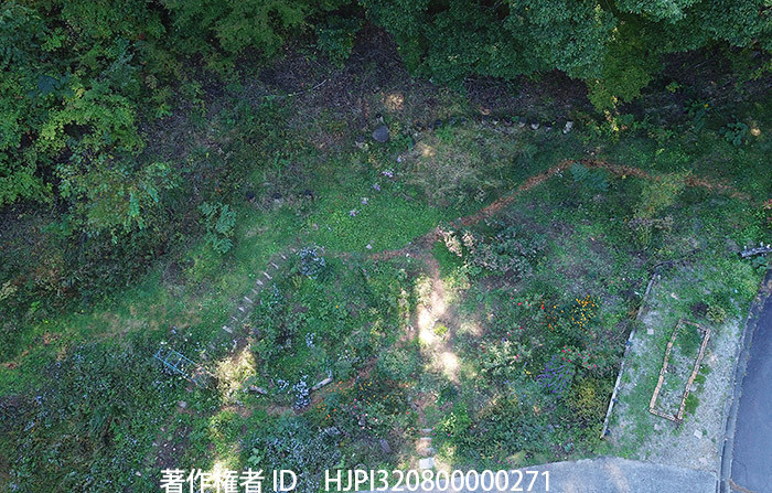 庭の花壇を上空から