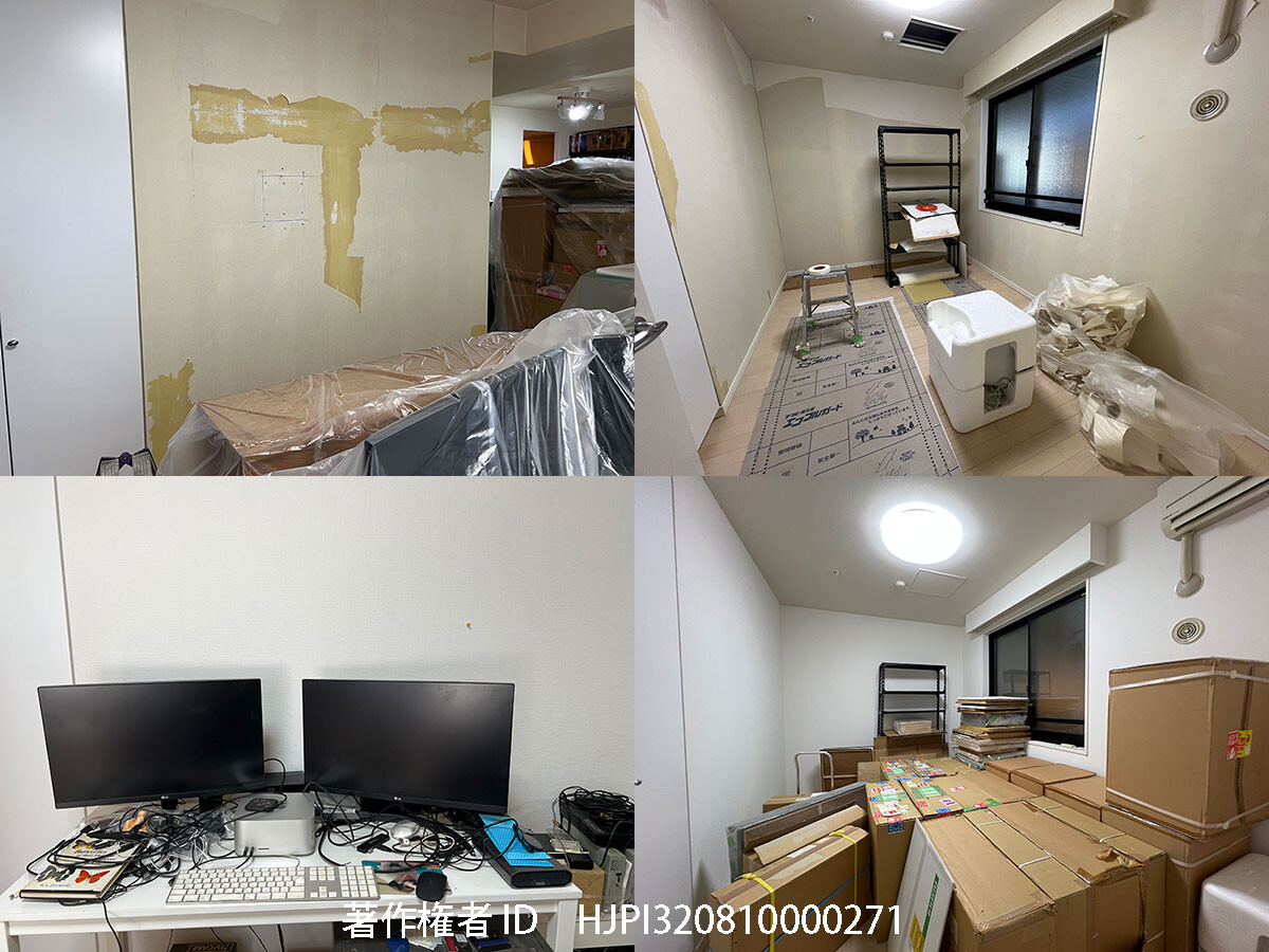 事務所の修復が終わった部屋へ荷物を戻す